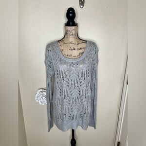 NTM: Decree Open Knit Chunky Sweater XL Gray Silver Metallic Oversized High Low